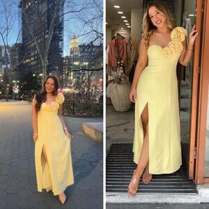 The Wolf Gang Flores Rose Floral Applique Yellow One Shoulder Dress XL